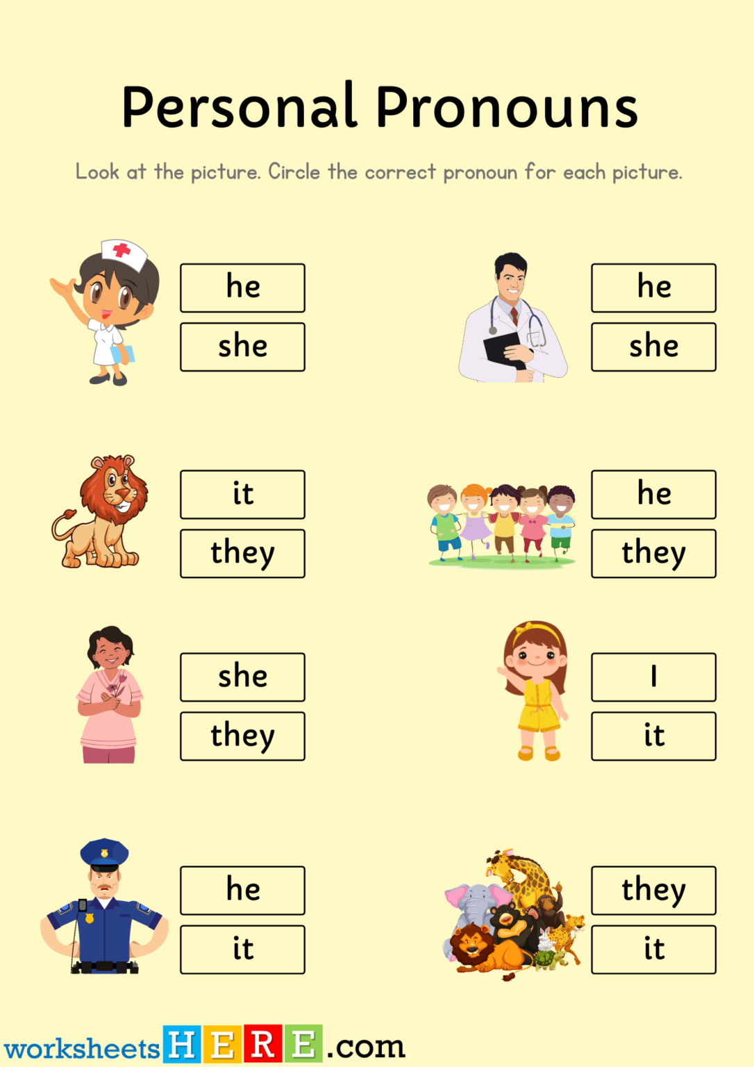 Personal Pronouns Exercises with Pictures He She It They, Personal ...