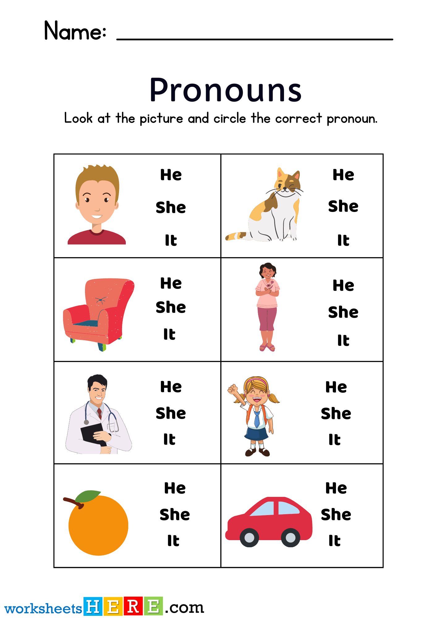 Pronouns Worksheets, Find Correct Personal Pronouns He She It Pdf