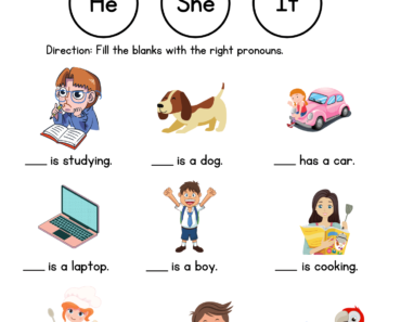Pronouns Worksheets with Answers He She It, Personal Pronouns PDF Worksheet With Pictures