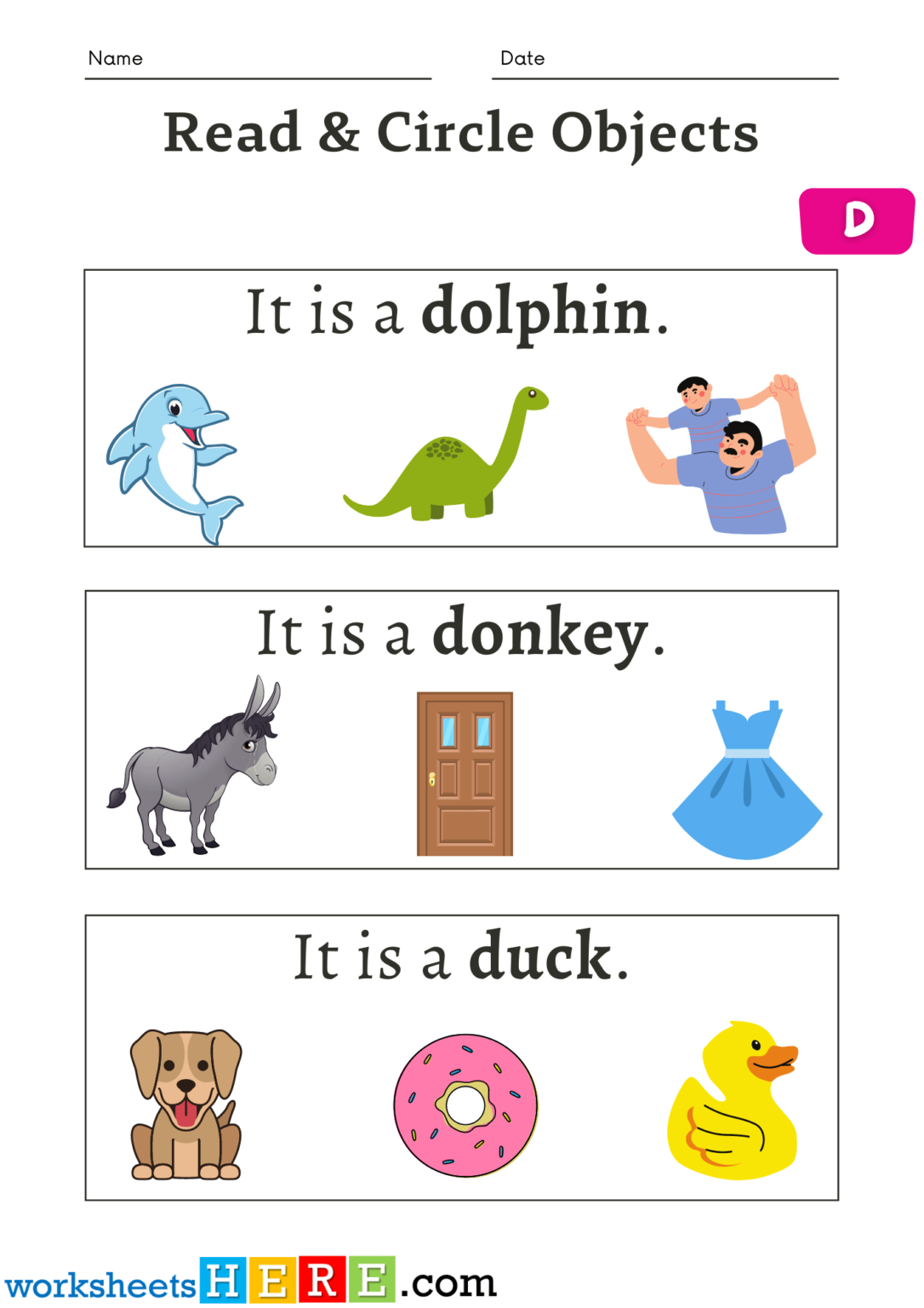 Read Sentences and Circle Objects Starting Letter D Activity Worksheets ...