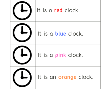 Read Words and Color Clock Pictures Activity PDF Worksheets For Kindergarten