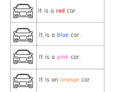 Read Words and Color Cars Pictures Activity PDF Worksheets For Kindergarten
