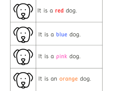 Read Words and Color Dogs Pictures Activity PDF Worksheets For Kindergarten