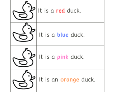 Read Words and Color Duck Pictures Activity PDF Worksheets For Kindergarten
