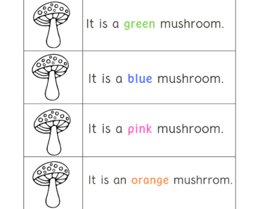 Read Words and Color Mushroom Pictures Activity PDF Worksheets For Kindergarten