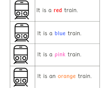 Read Words and Color Train Pictures Activity PDF Worksheets For Kindergarten