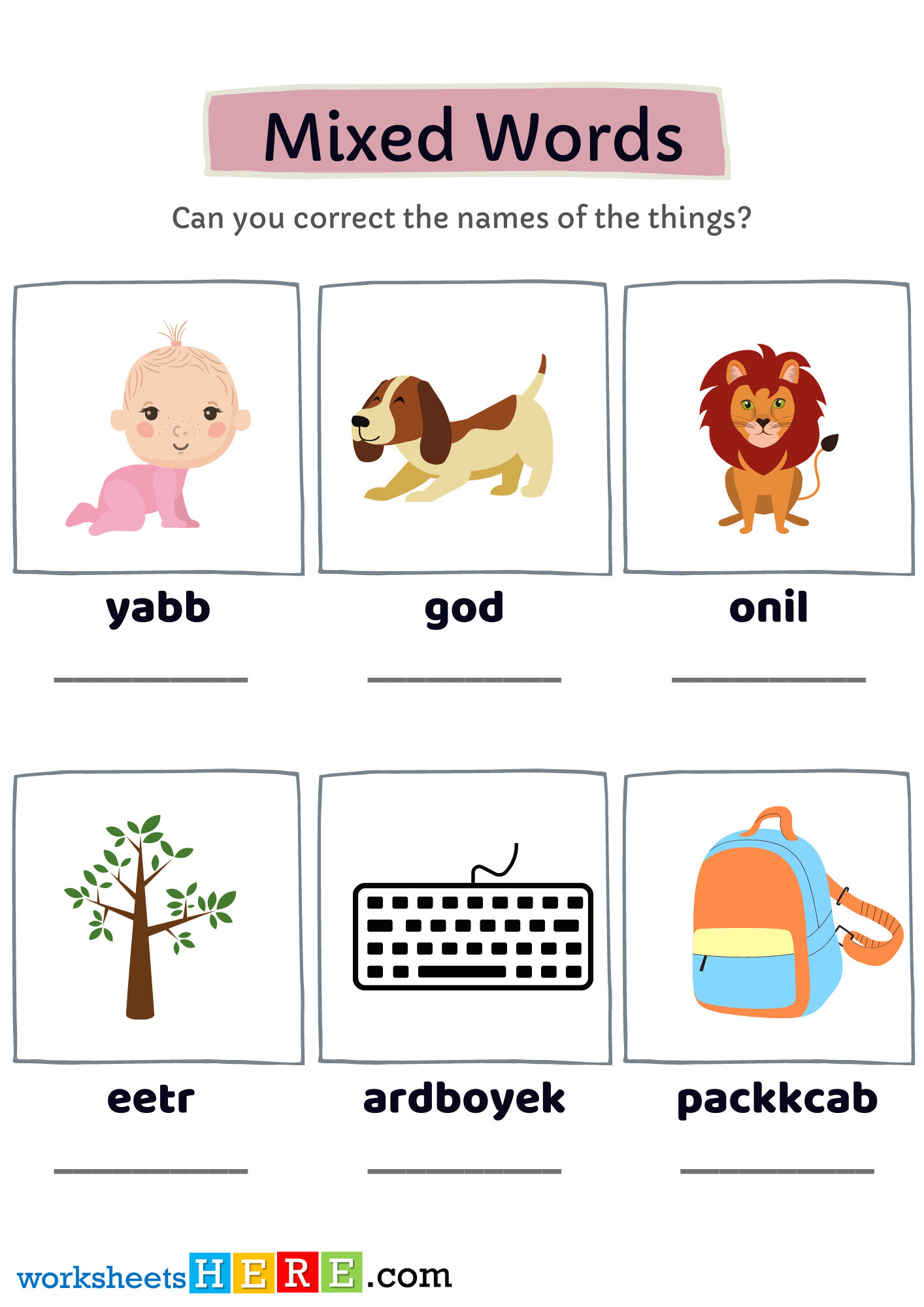 Scramble Words Vocabulary Find Pdf Worksheets with Pictures, Unscramble Words with Answers