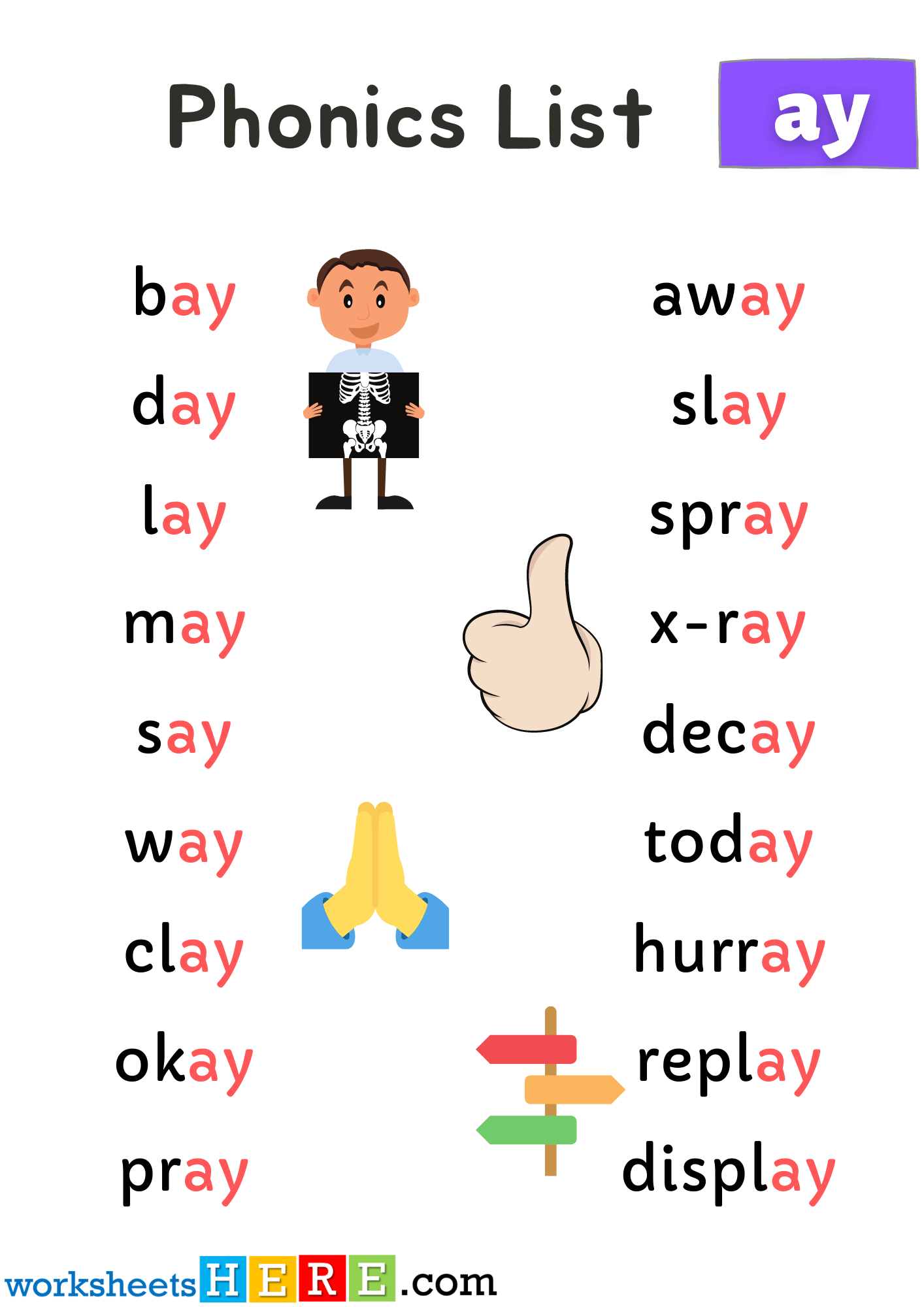 Spelling Phonics ‘ay’ Sounds PDF Worksheet For Kids and Students