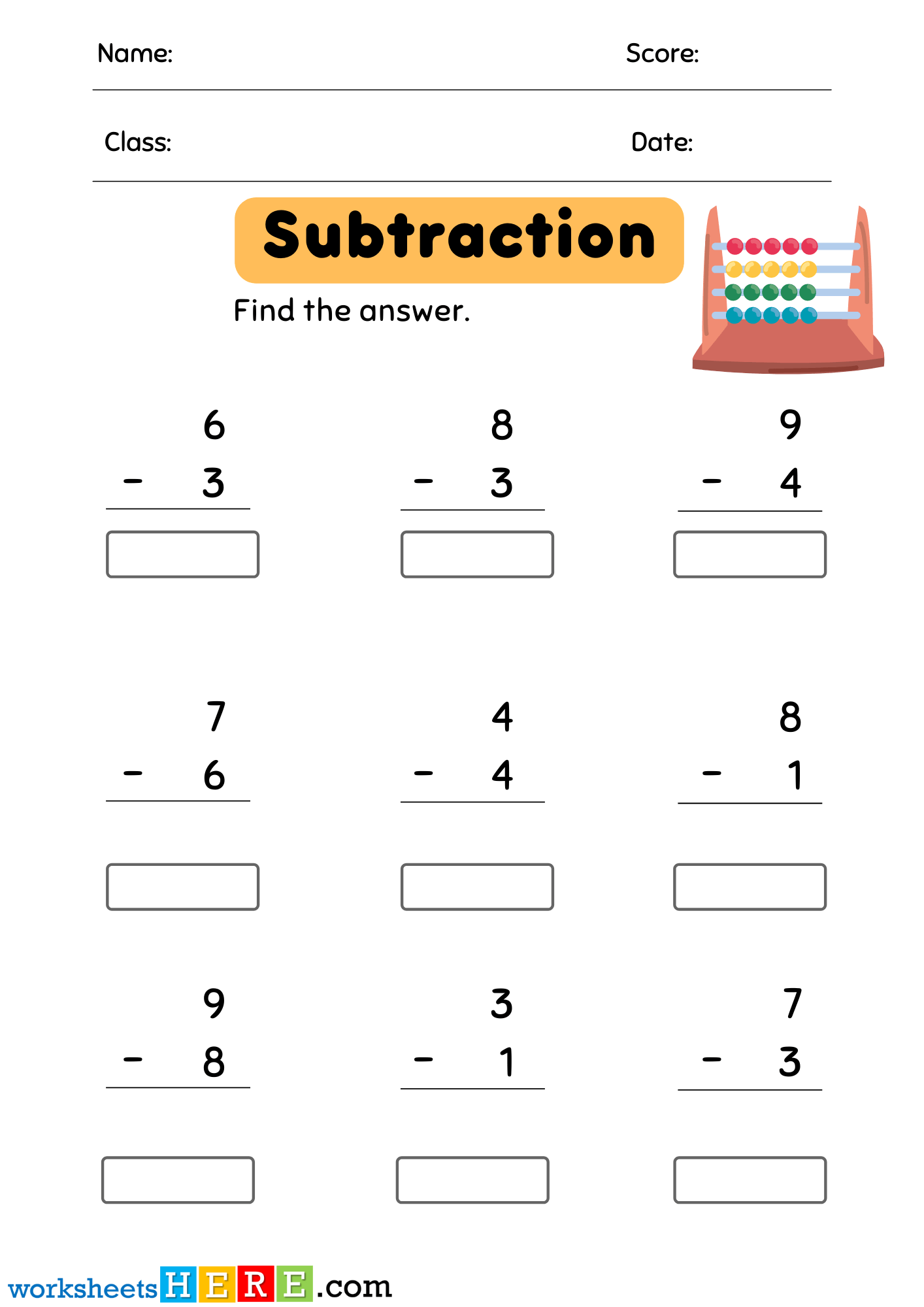 Subtraction Exercises Printable PDF Worksheet For Kids
