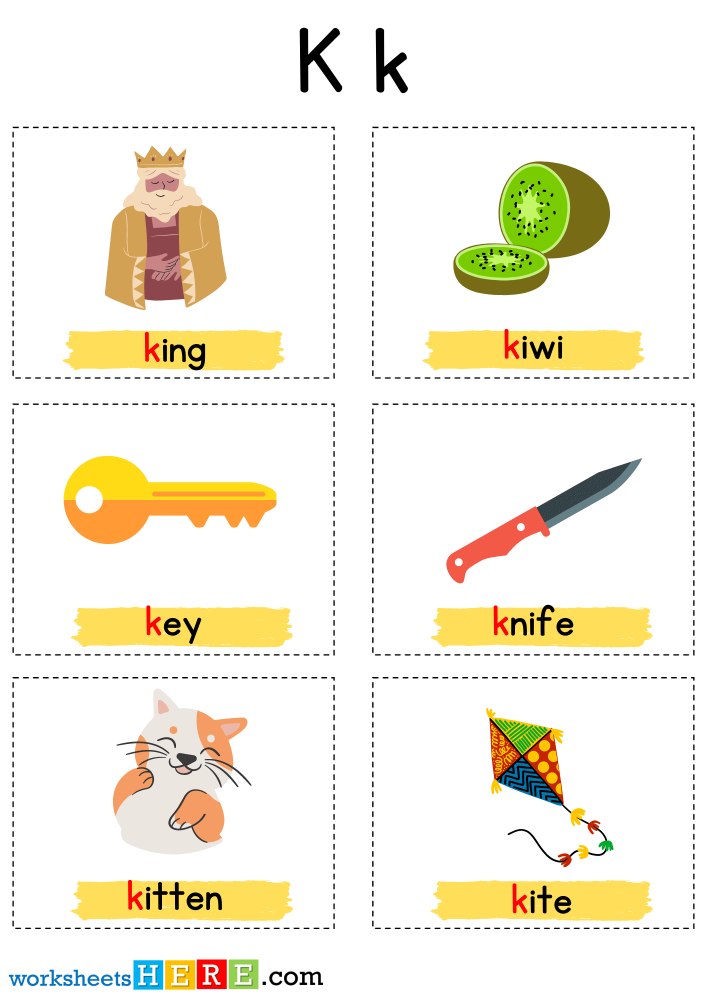 Things That Start With K Letter with Pictures, Alphabet K Words Examples