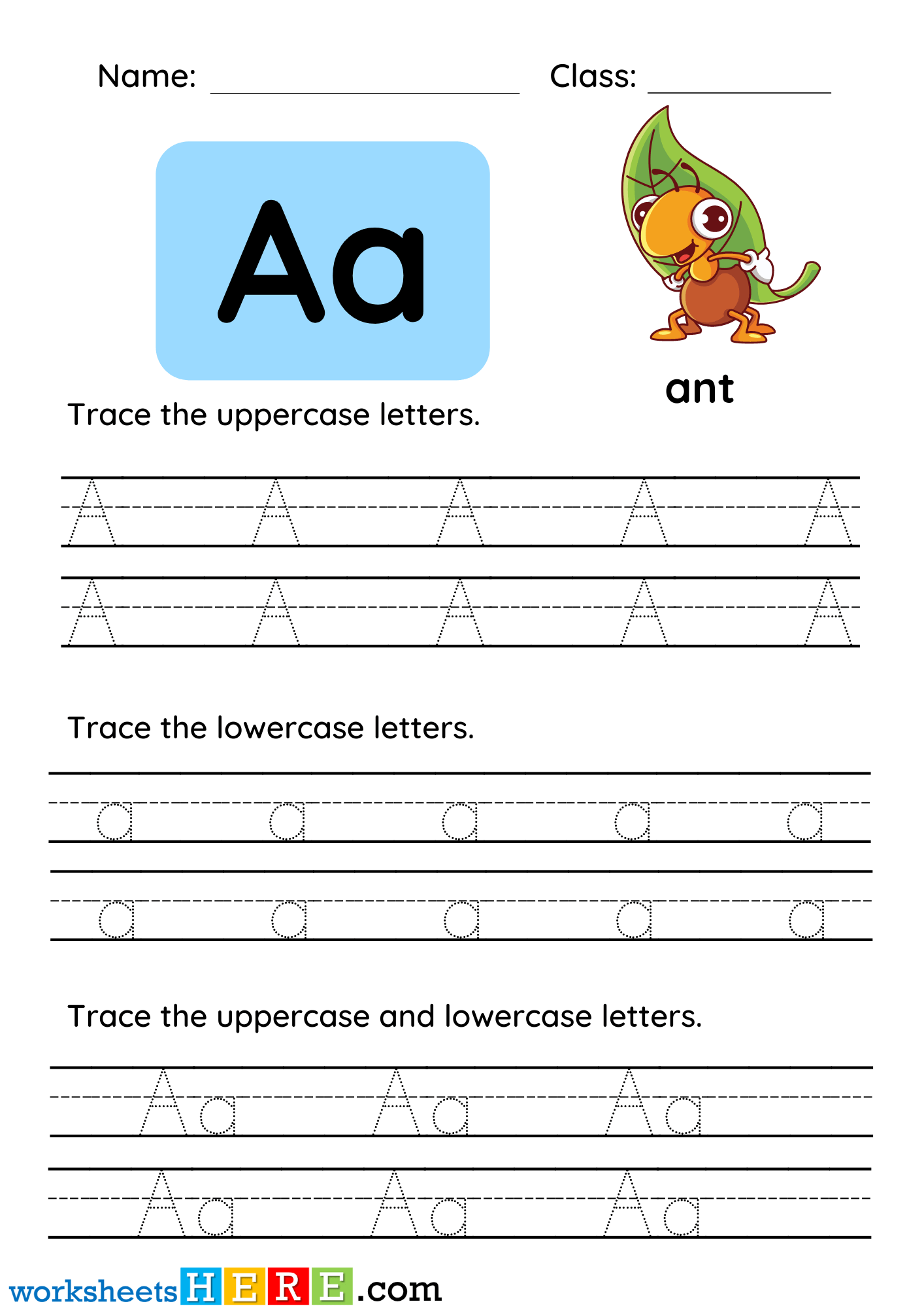 Trace The Uppercase and Lowercase Alphabets Letter A PDF Worksheet For Kindergarten
