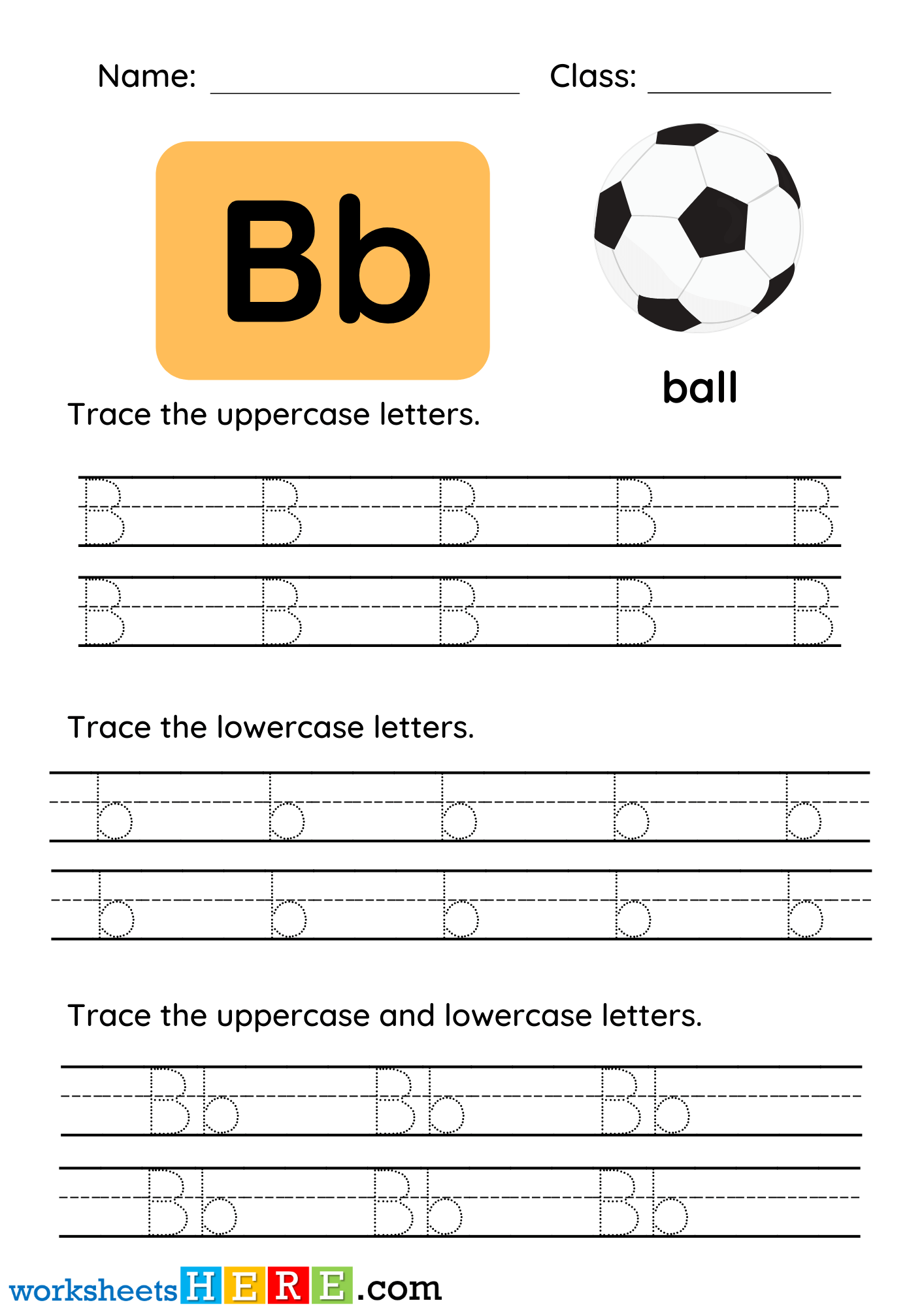 Trace The Uppercase and Lowercase Alphabets Letter B PDF Worksheet For Kindergarten