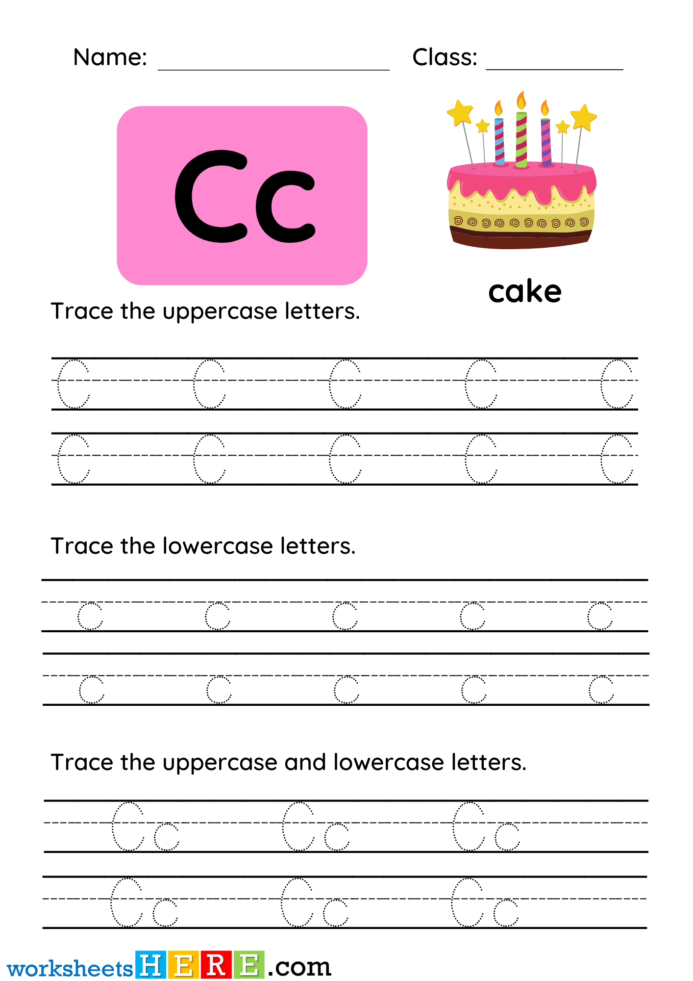 Trace The Uppercase and Lowercase Alphabets Letter C PDF Worksheet For Kindergarten