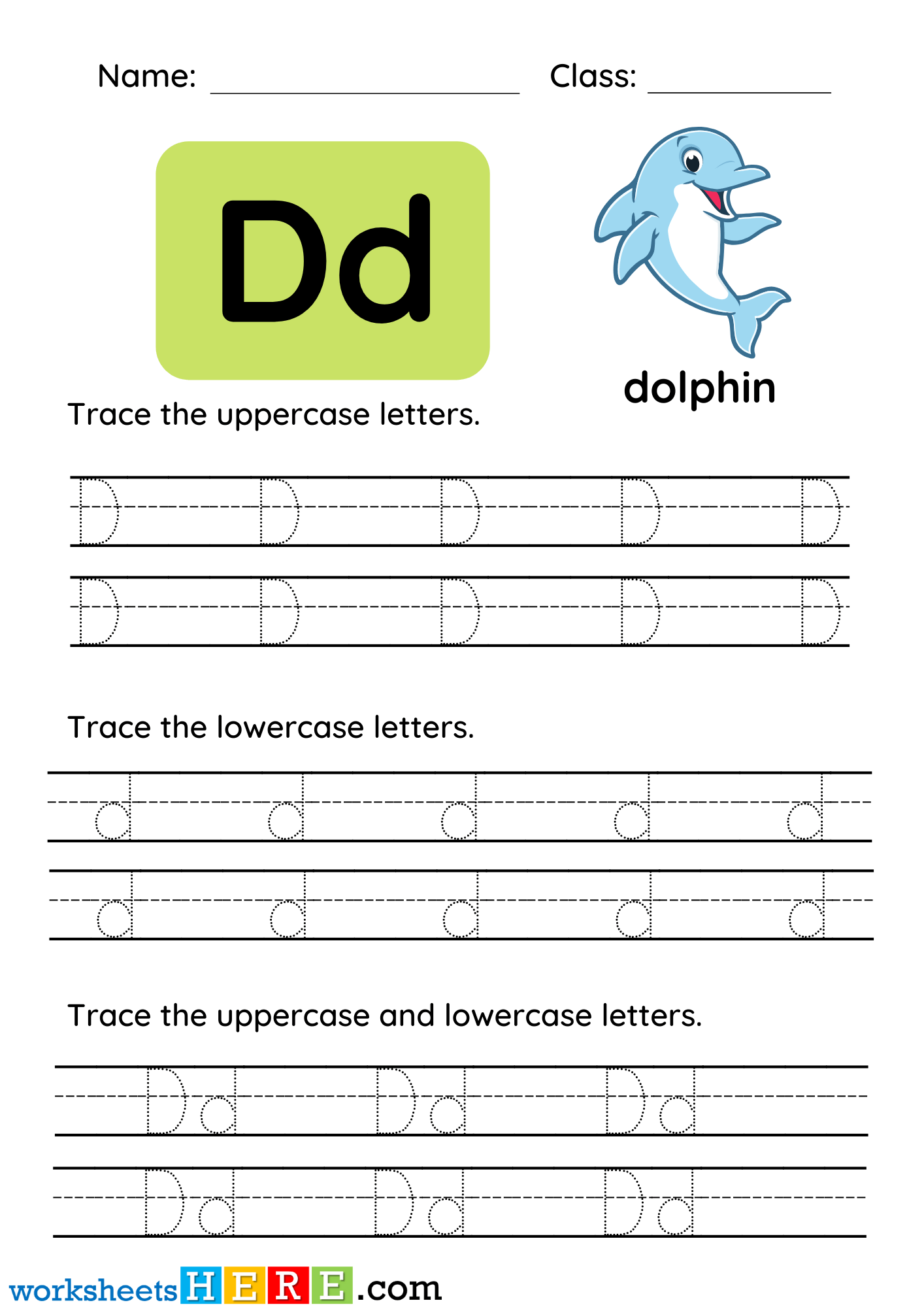 Trace The Uppercase and Lowercase Alphabets Letter D PDF Worksheet For Kindergarten