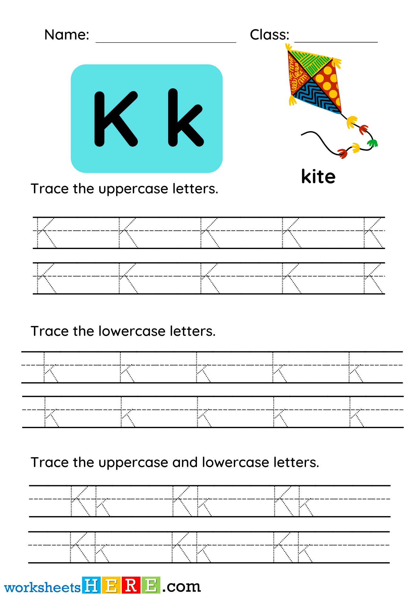 Trace The Uppercase and Lowercase Alphabets Letter K PDF Worksheet For Kindergarten