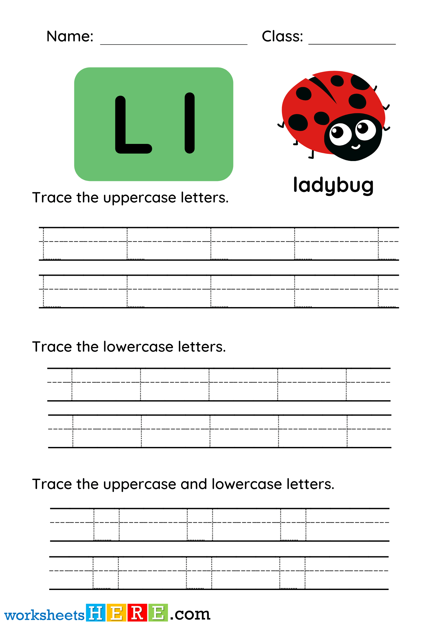 Trace The Uppercase and Lowercase Alphabets Letter L PDF Worksheet For Kindergarten