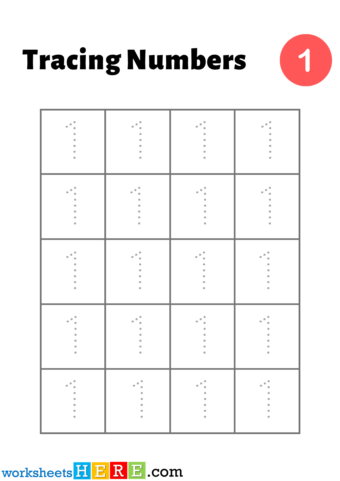 Tracing Numbers Activity, Number 1 Trace Pdf Worksheets For Kids