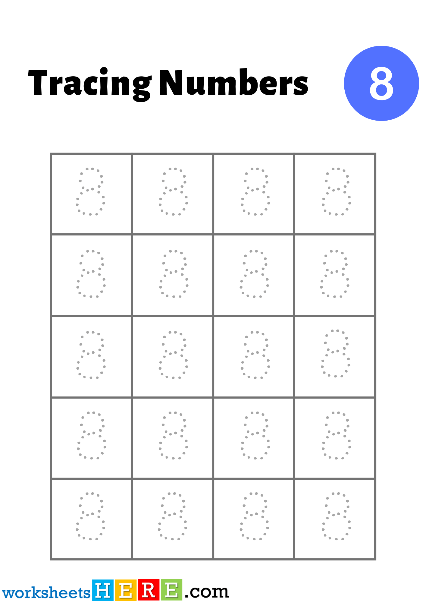 Tracing Numbers Activity, Number 8 Trace Pdf Worksheets For Kids