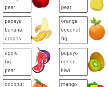 Which Fruit is it? Look Picture and Find Correct Words PDF Worksheet For Kids