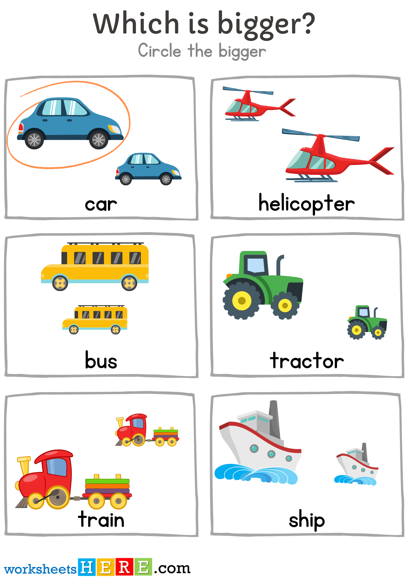 Which is bigger? Finding Bigger Objects Activity PDF Worksheets For Kindergarten