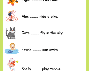 Can or Can’t Exercises and Answers with Pictures Examples PDF Worksheet For Kindergarten