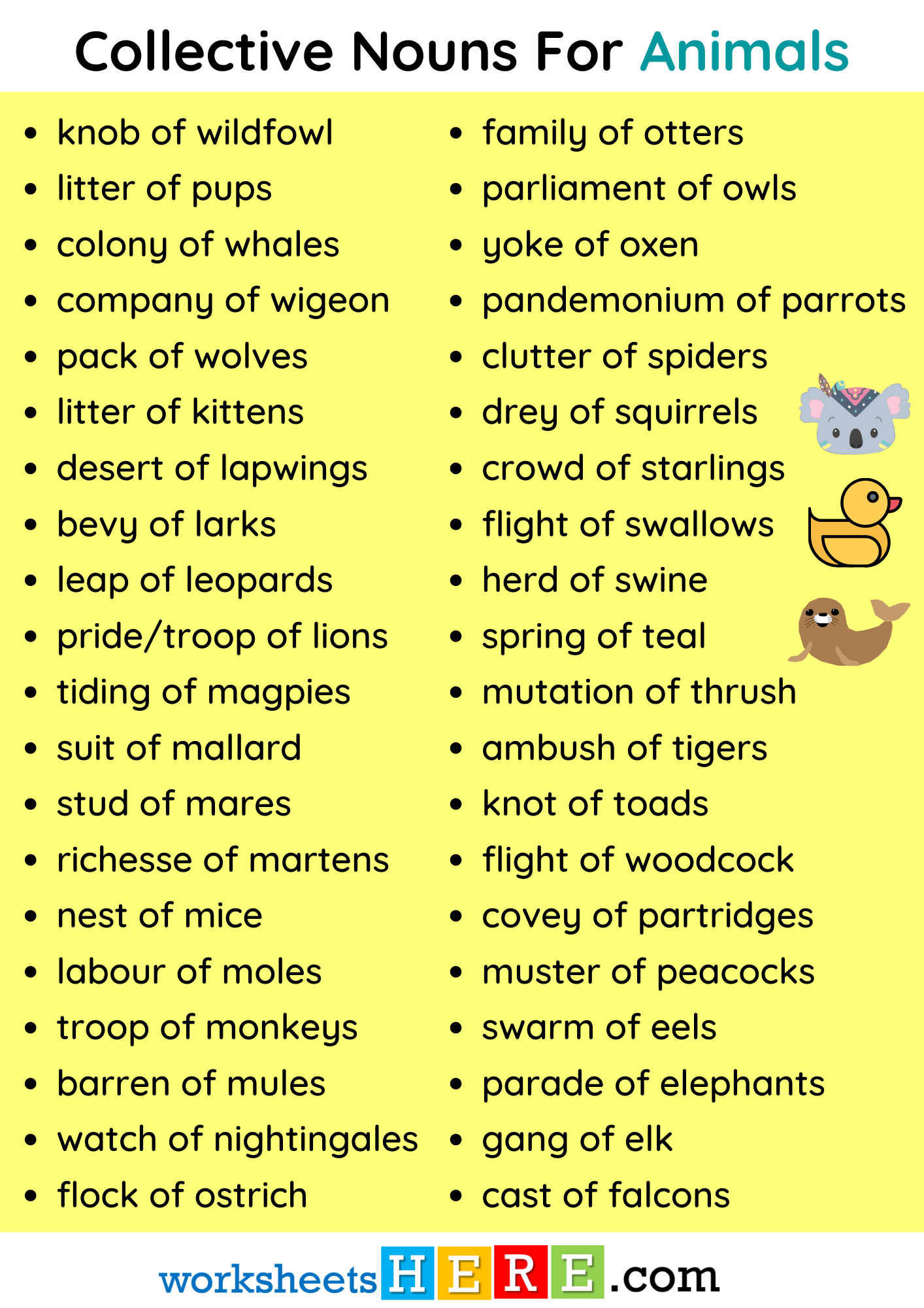 Collective Nouns For Animals PDF Worksheet For Students and Kids