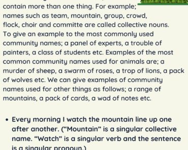 Collective Nouns For Mountains and Definition PDF Worksheet For Students