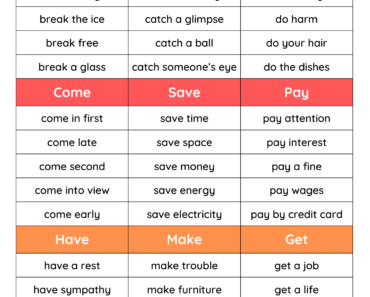 Common Collocations Break, Catch, Do, Make, Have, Get, Save, Come PDF Worksheet For Students