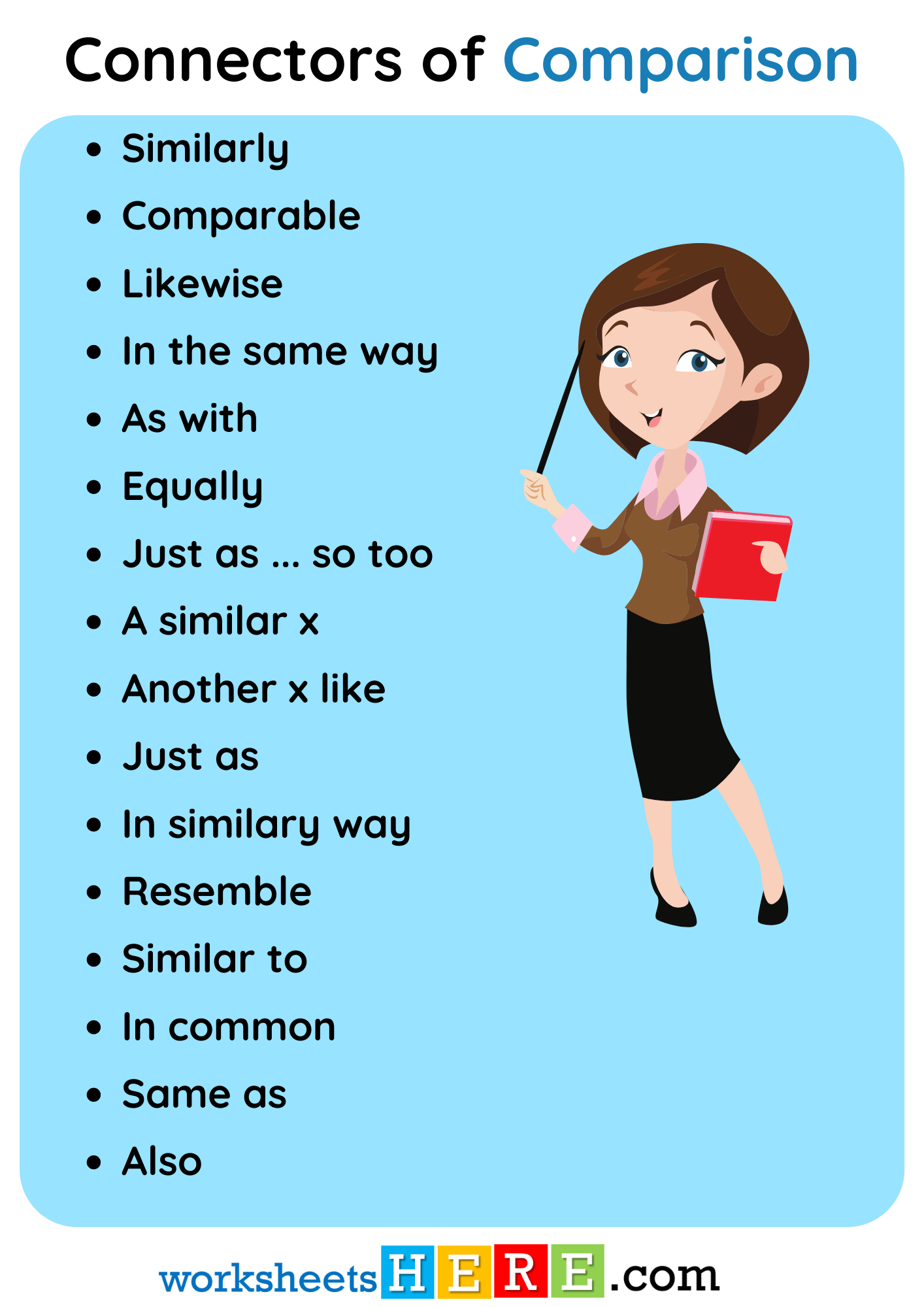 Connectors of Comparison Words List PDF Worksheet For Students