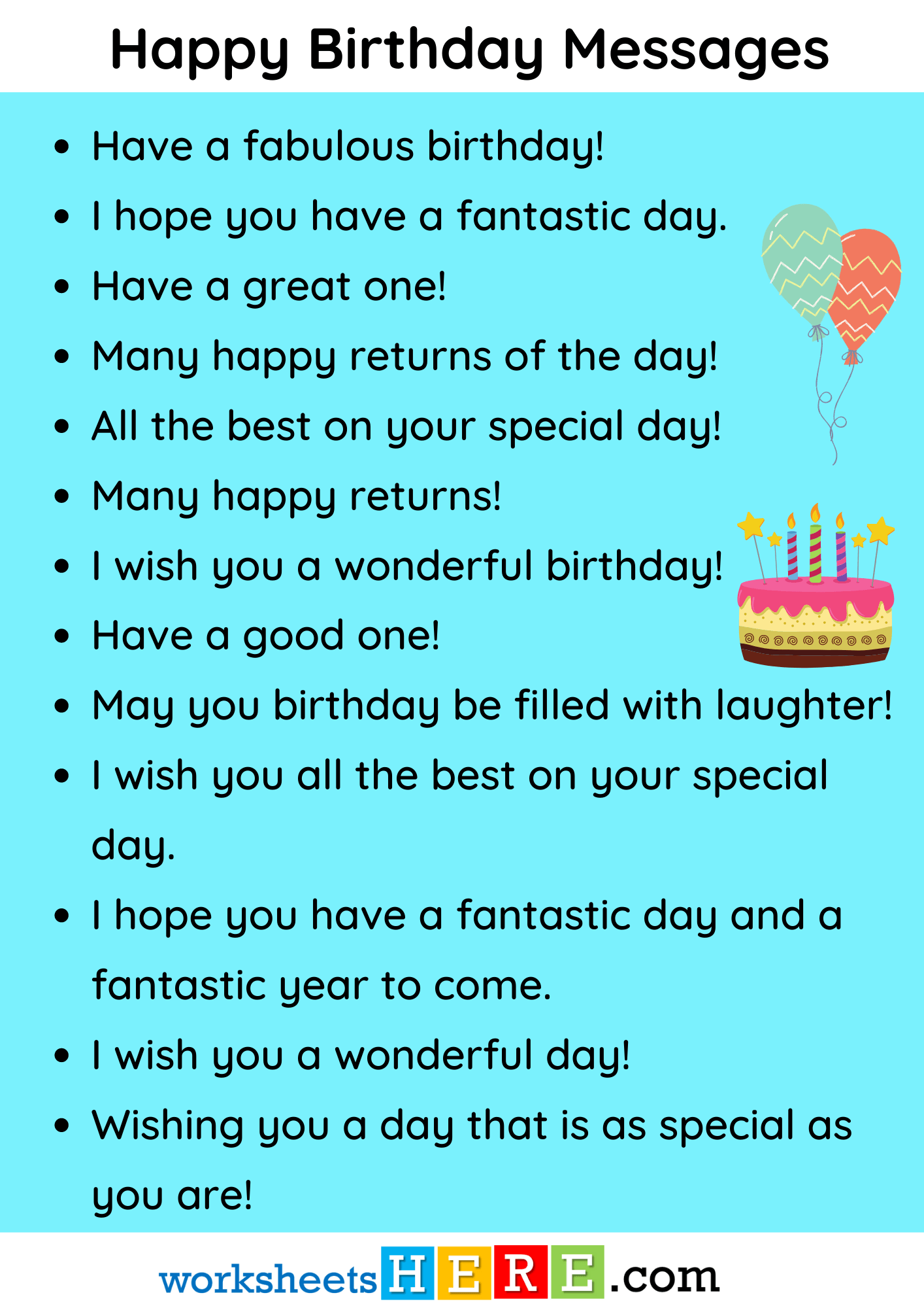 Happy Birthday Messages Phrases Examples PDF Worksheet For Students and Kids