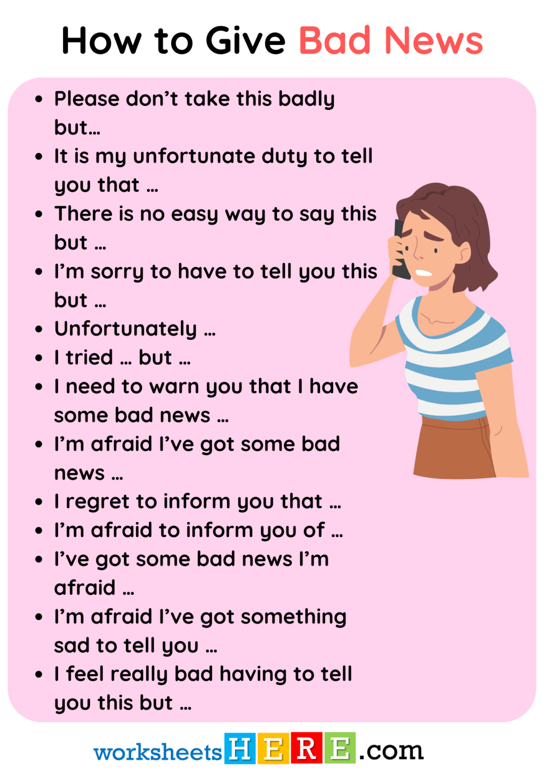 How to Give Bad News in Speaking PDF Worksheet For Students and Kids ...