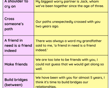 Idioms About Friendship and Example Sentences PDF Worksheet For Students