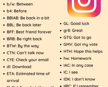 Instagram Abbreviations Words List and Meanings PDF Worksheet For Students