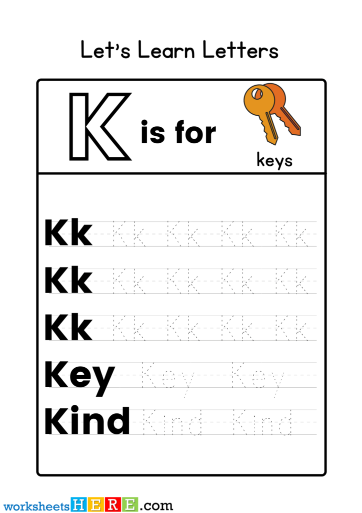 Learn Letters, Letter K Tracing Activity PDF Worksheet for Kindergarten ...