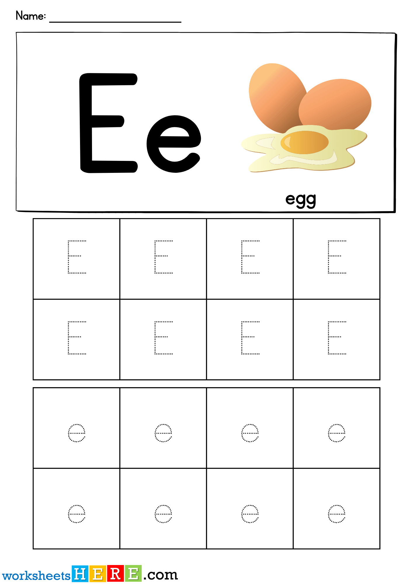 Letter E Tracing Printable PDF Worksheet For Kindergarten Students