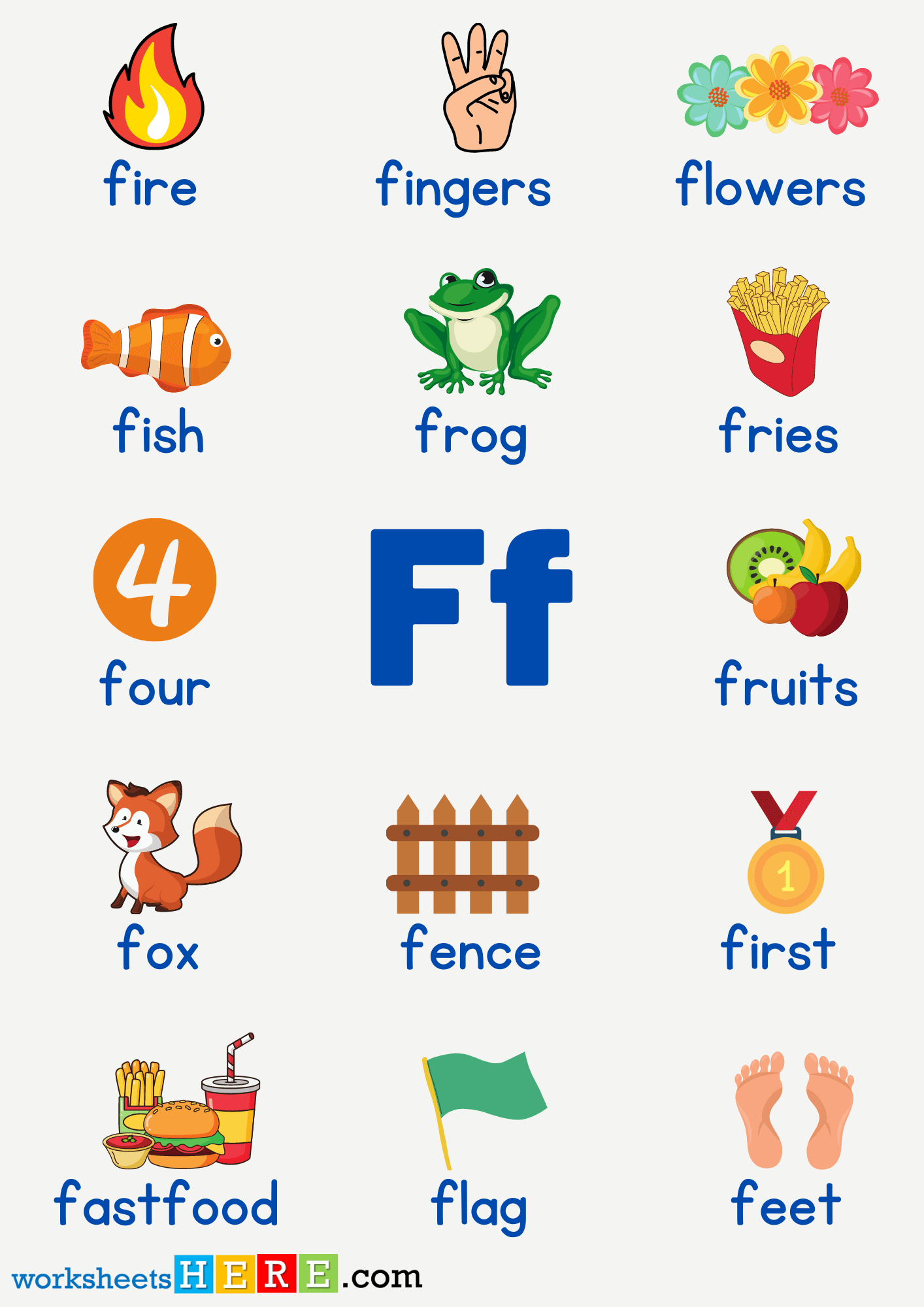 Letter F Vocabulary with Pictures, Alphabet F Words PDF Worksheet For Kids