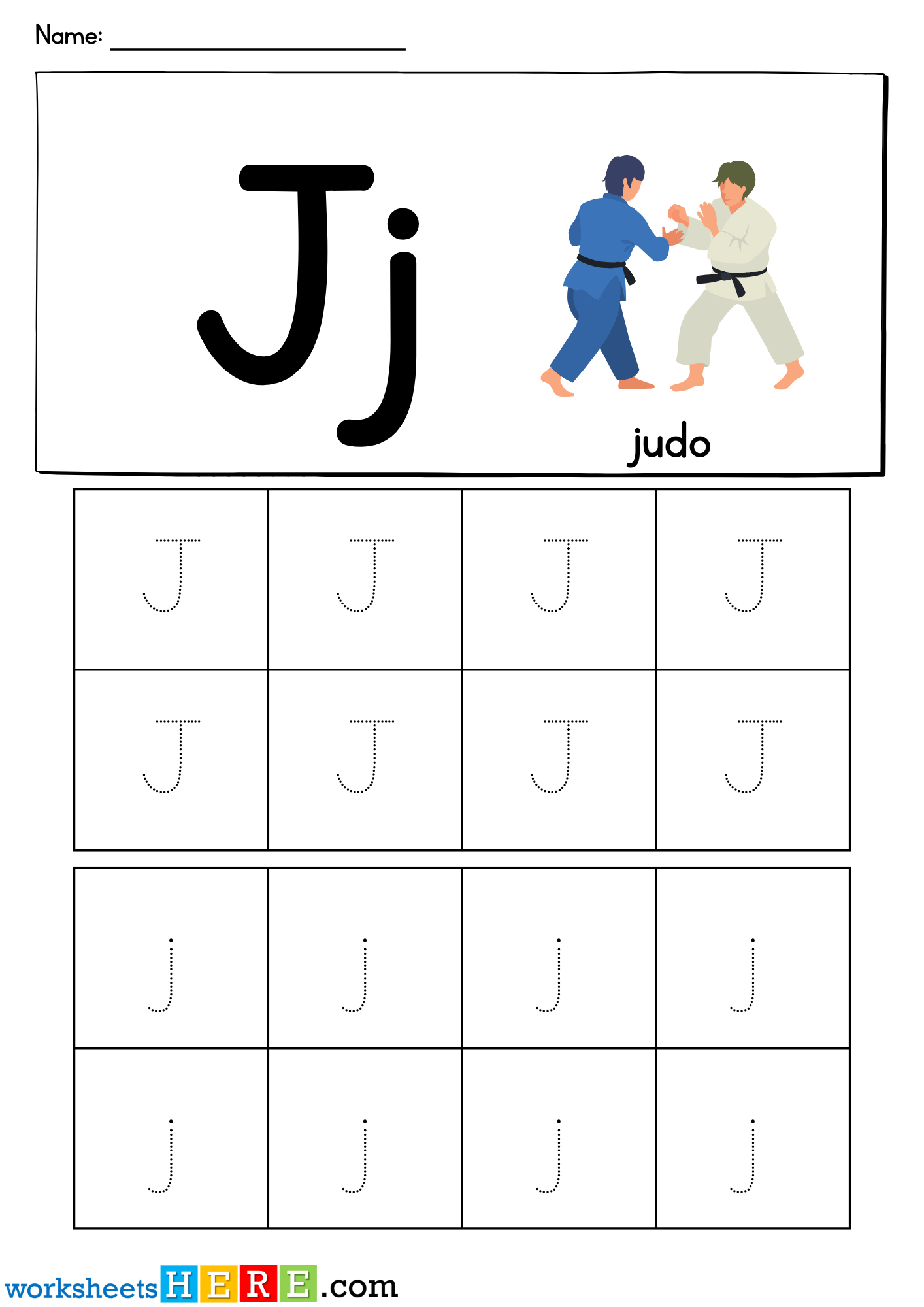 Letter J Tracing Printable PDF Worksheet For Kindergarten Students