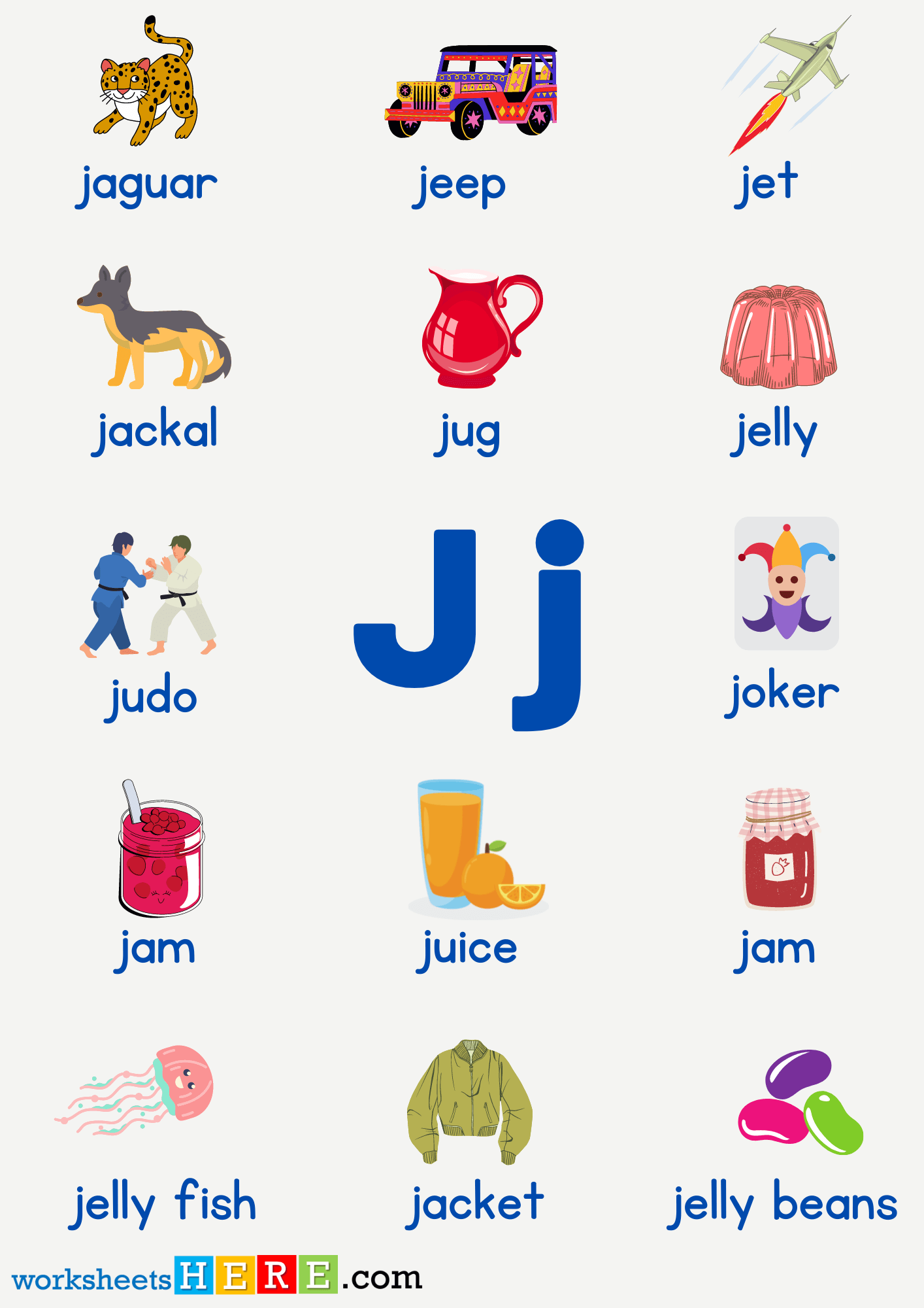 Letter J Vocabulary with Pictures, Alphabet J Words PDF Worksheet For ...