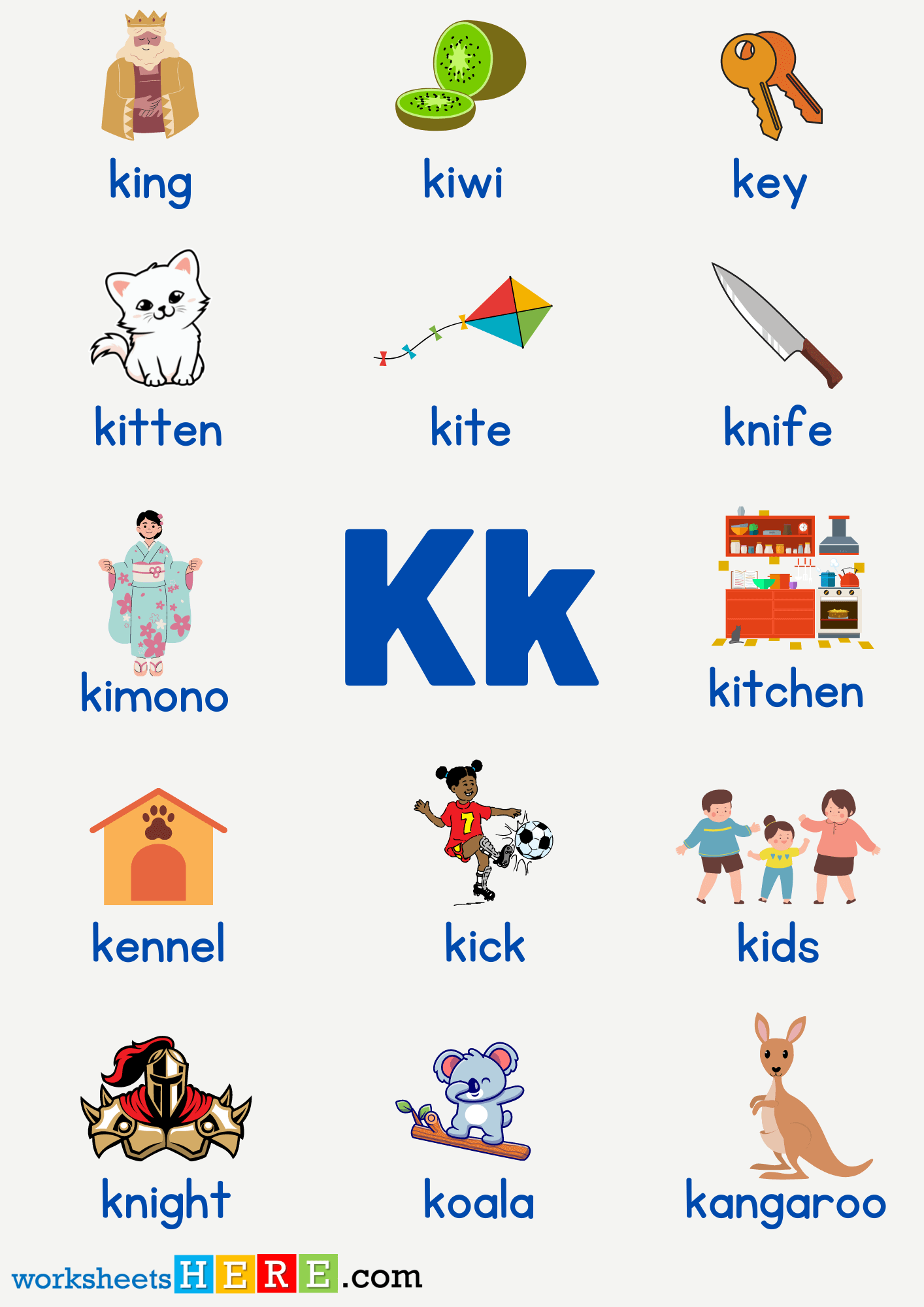 Letter K Vocabulary with Pictures, Alphabet K Words PDF Worksheet For ...