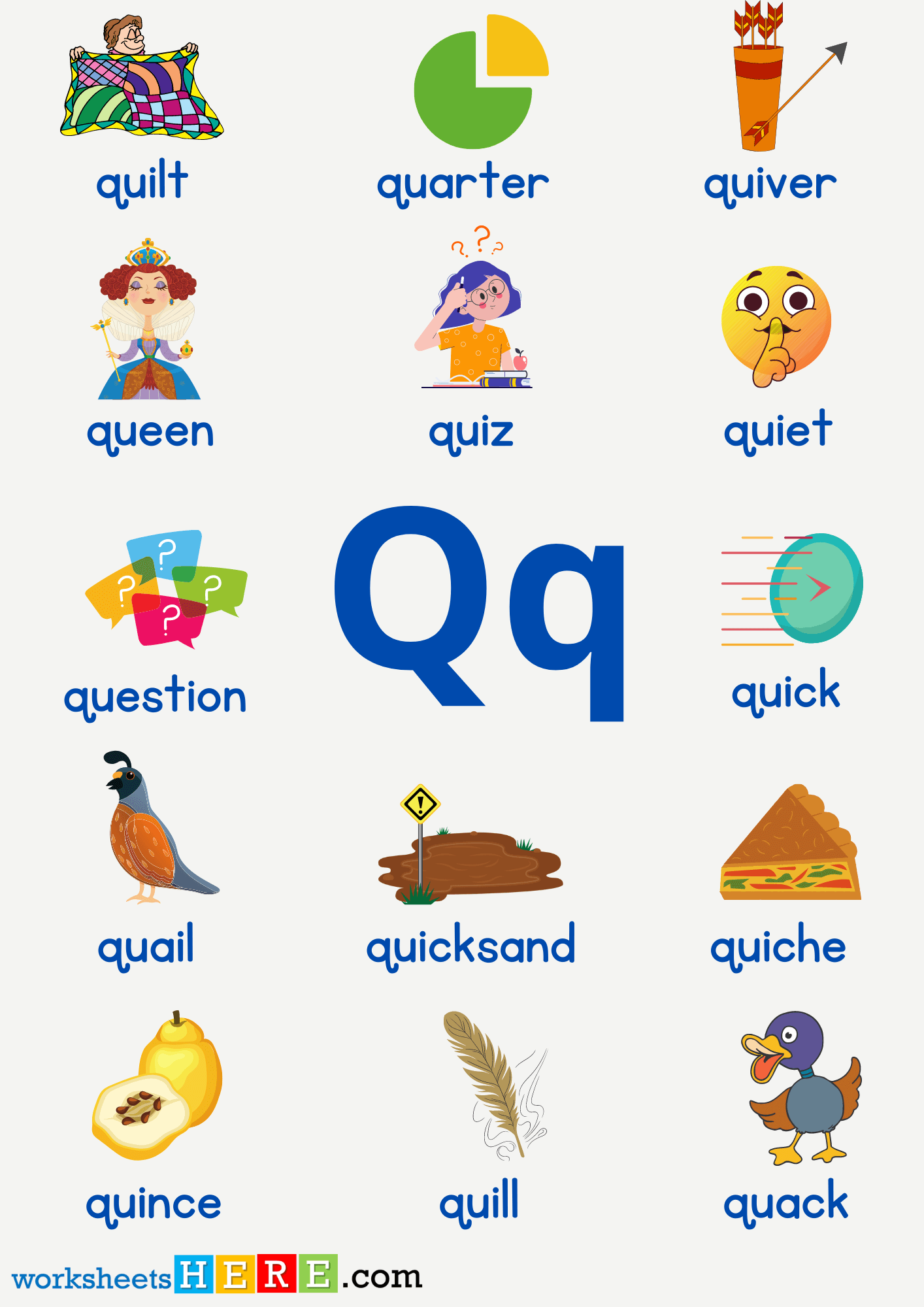 Letter Q Vocabulary with Pictures, Alphabet Q Words PDF Worksheet For Kids