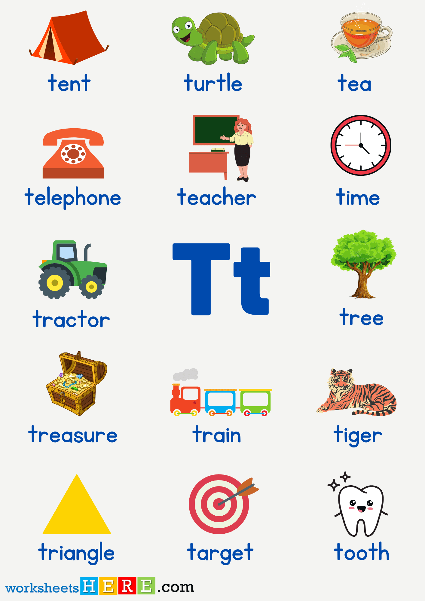 Letter T Vocabulary with Pictures, Alphabet T Words PDF Worksheet For Kids