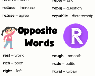 Opposite Words List Start with R PDF Worksheet For Students