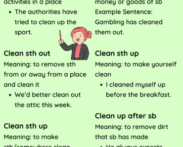 Phrasal Verbs with CLEAN Definition and Example Sentences PDF Worksheet