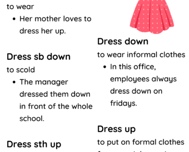 Phrasal Verbs with DRESS Definition and Example Sentences PDF Worksheet For Kids