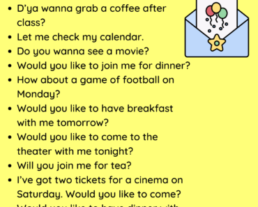 Phrases for Invitations Examples in Speaking PDF Worksheet For Students and Kids