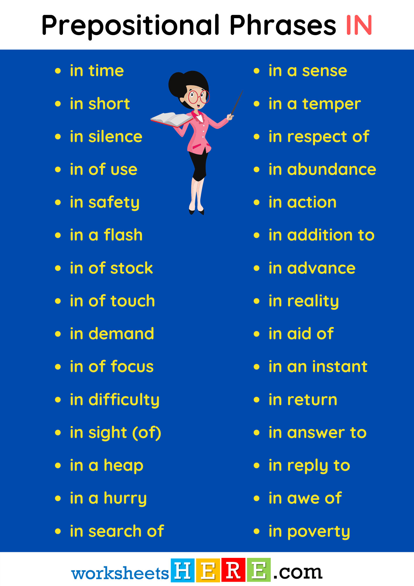Prepositional Phrases IN Examples PDF Worksheet For Students and Kids