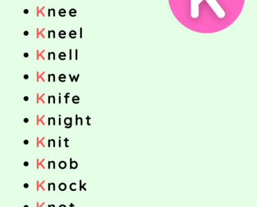 Silent Letters with K Words List PDF Worksheet For Students