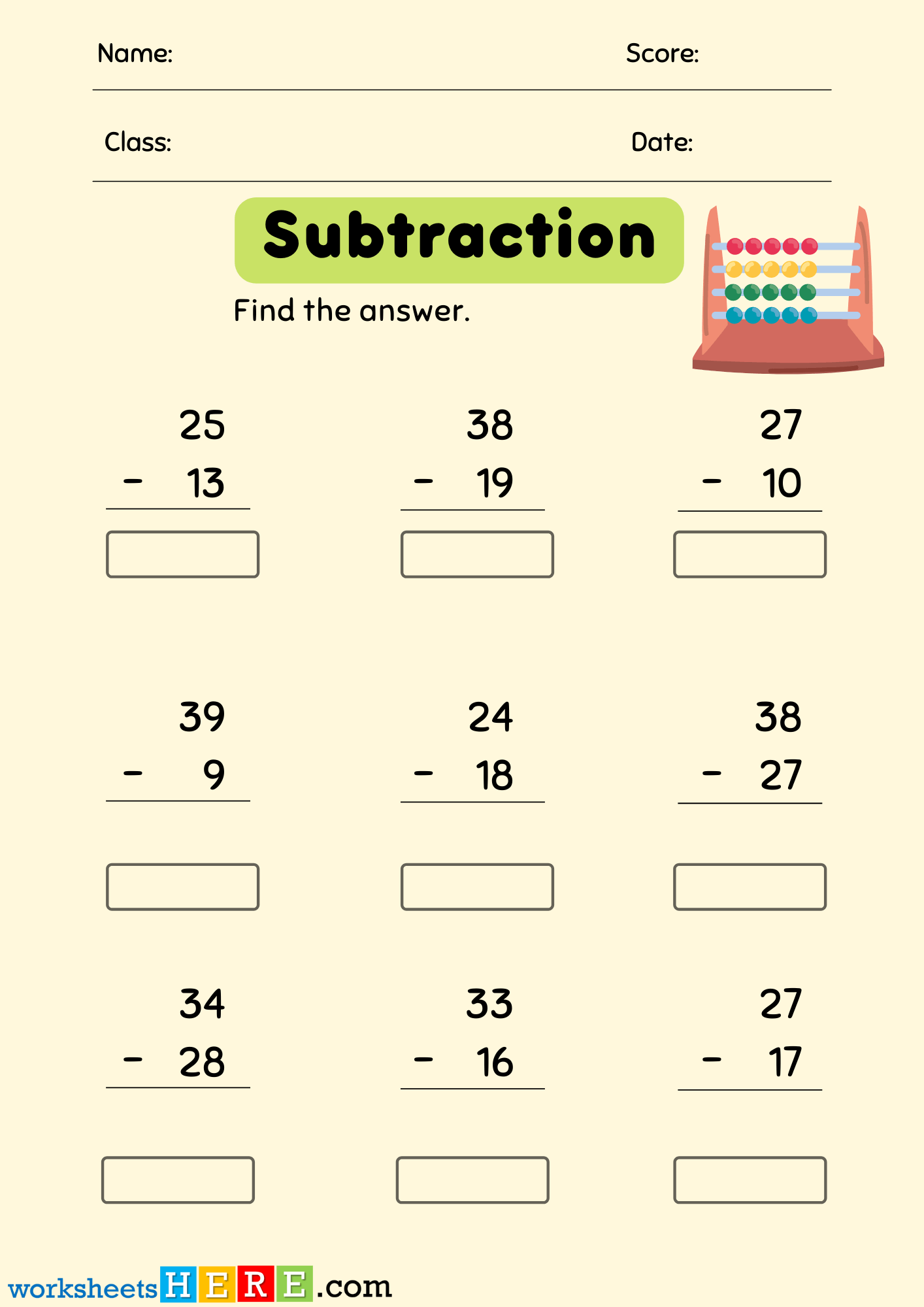 Subtraction Exercises, Solve and Write Printable For Kids Printable PDF Worksheets