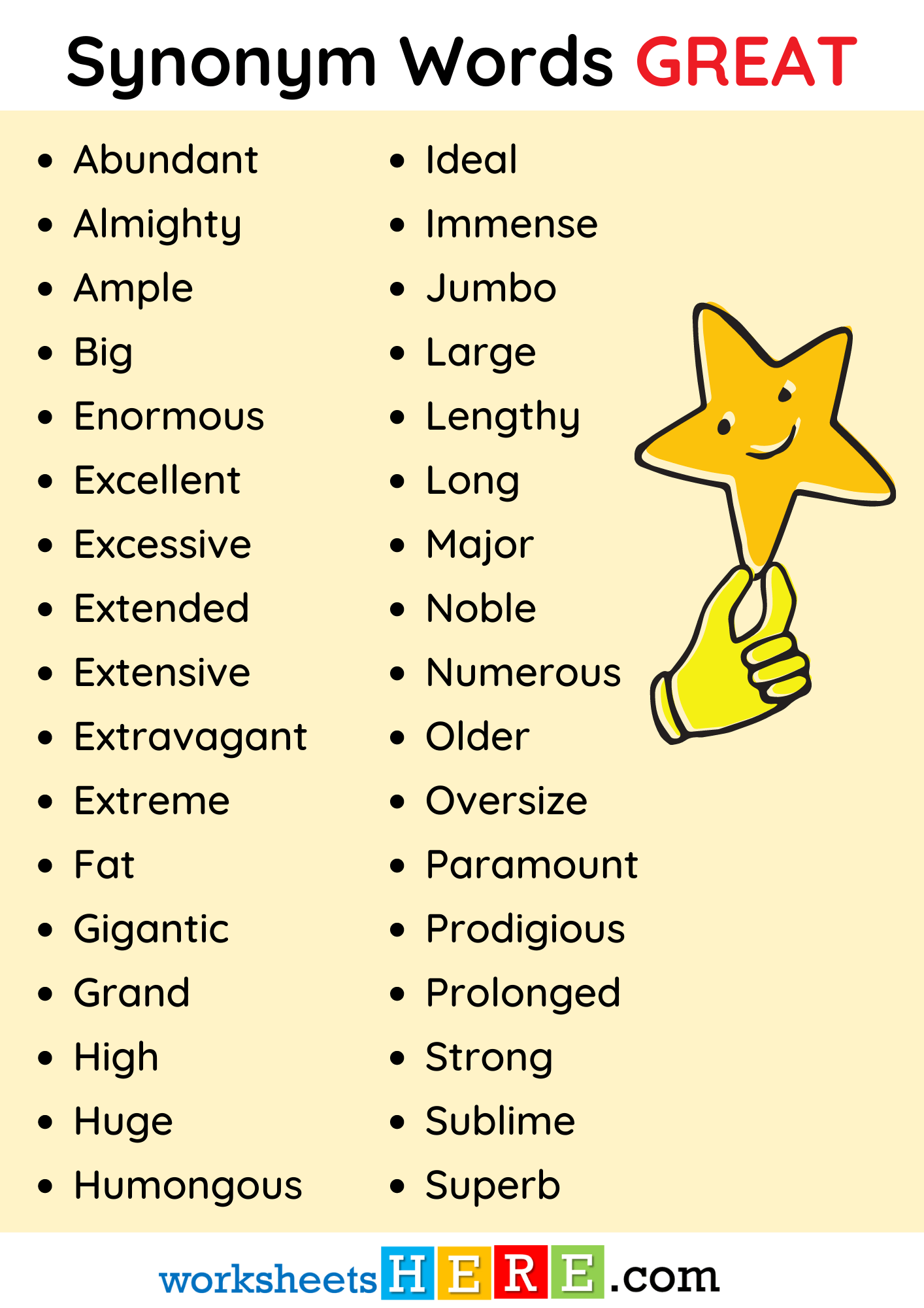 Synonym Words List with GREAT PDF Worksheet For Students