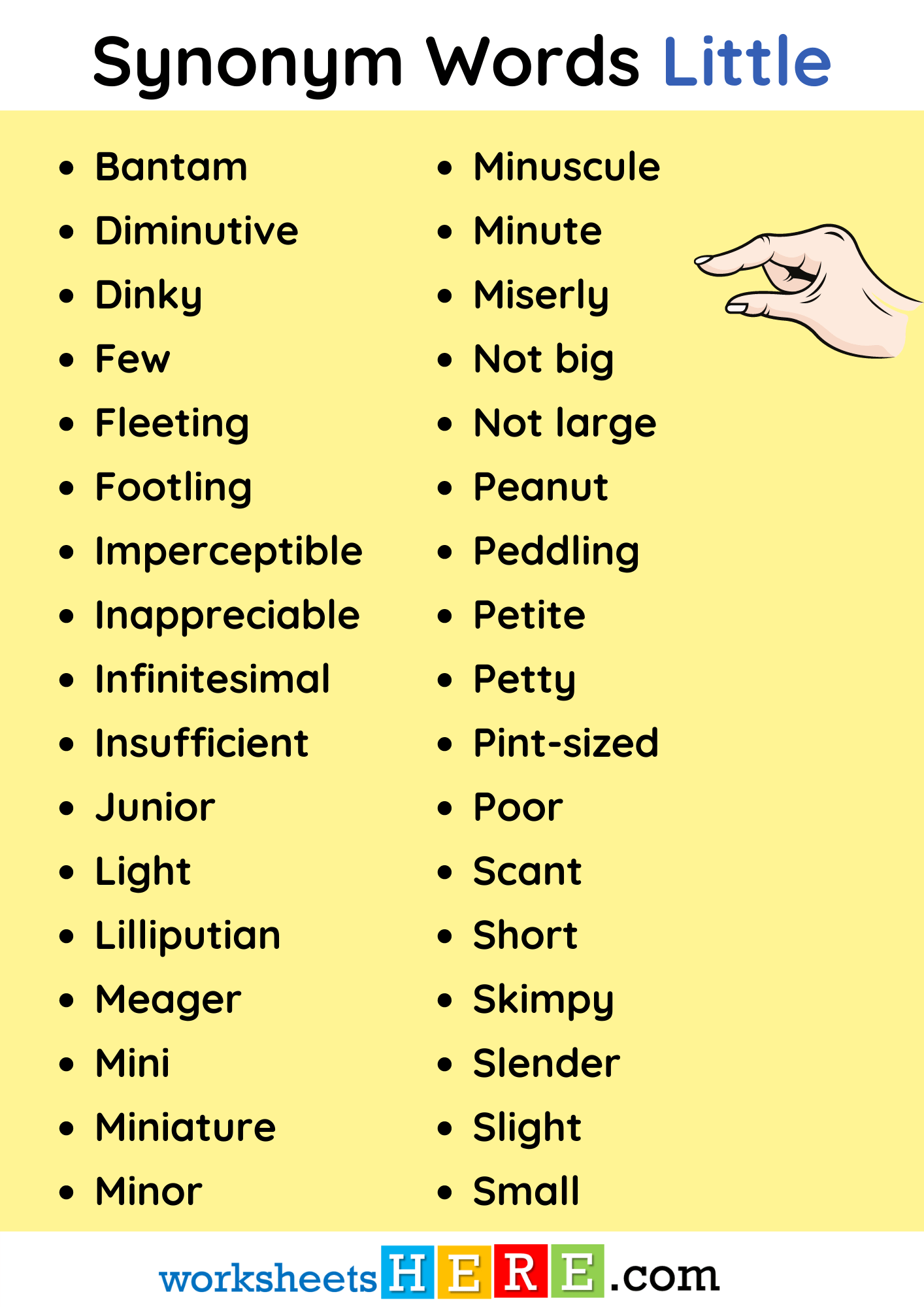 Synonym Words List with LITTLE in English PDF Worksheet For Students